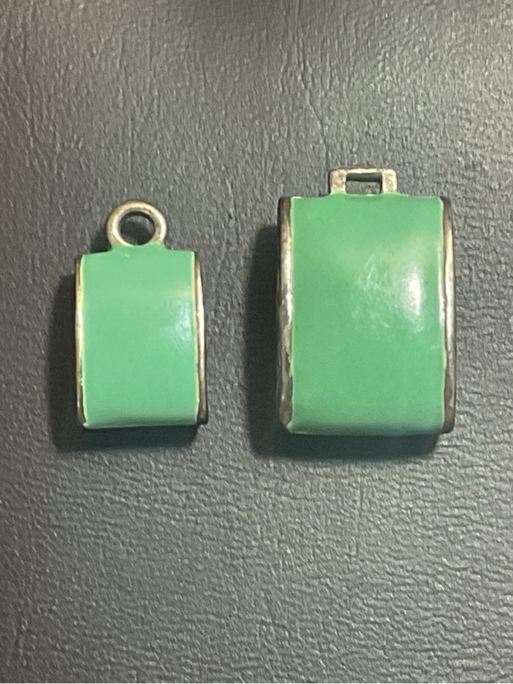 Vintage Convertible Pendant Set Green Enamel Silver Tone Scroll Locket Style